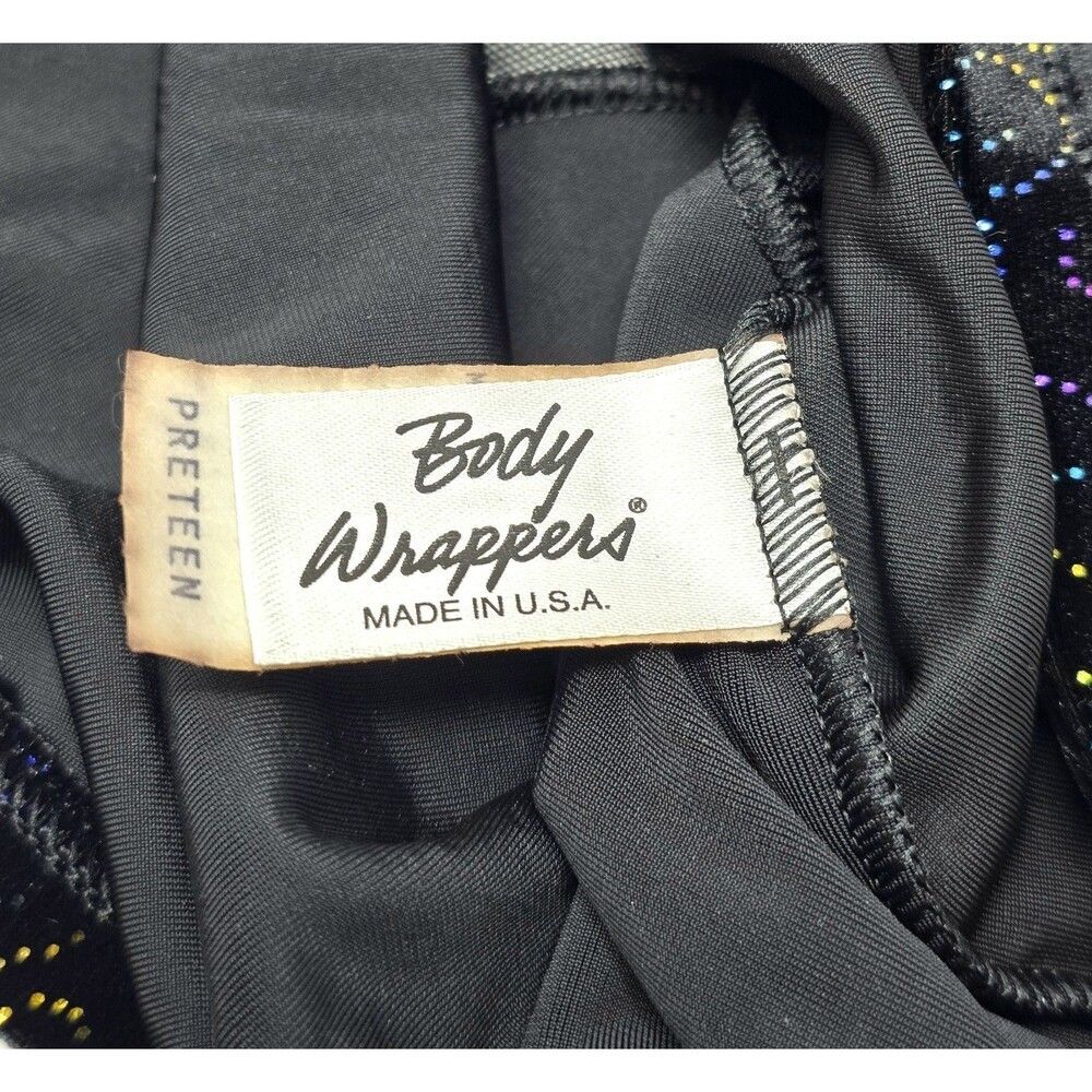 Body Wrappers VTG Mesh Velvet LS Mock Neck Dance Midriff Bling Top Preteen (XS) - Picture 11 of 16